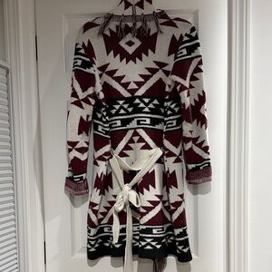 BB Dakota by Steve Madden Burgundy and Cream Knit Native Cardigan